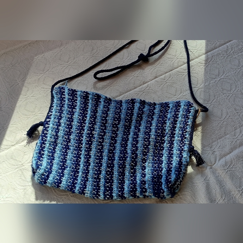 Handwoven Striped Blue and White purse